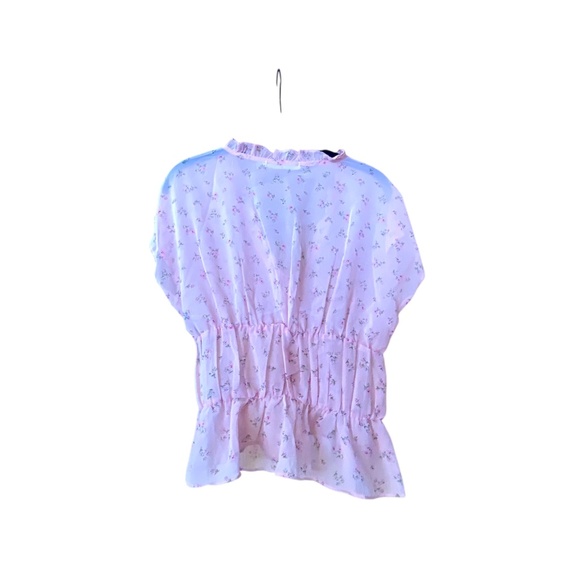 NWT Liberty Love Y2K Style M Sheer Pink Floral Ruffle Blouse Top Short Sleeves - Picture 4 of 4